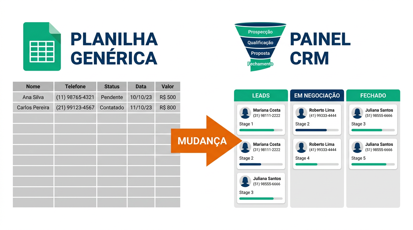 Comparativo planilha vs CRM para corretora de planos