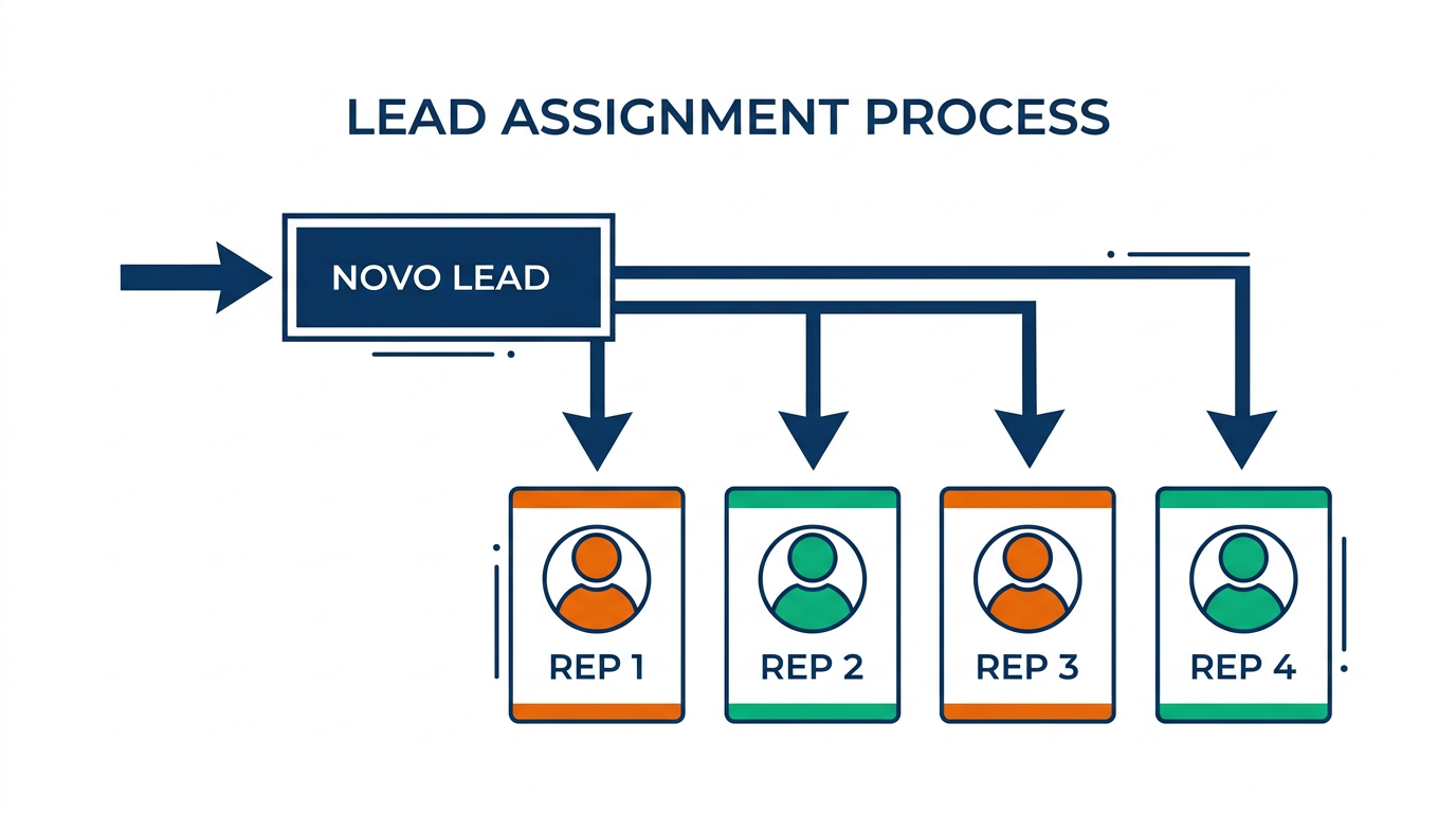 Diagrama de distribuição de novos leads para vários corretores em fila